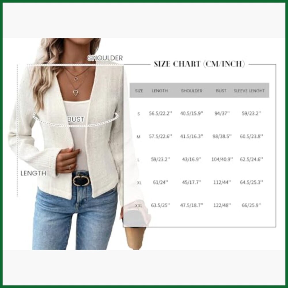 Tweed Blazer Jacket Collarless Open Front Slim Fit Business Casual - Picture 6 of 7